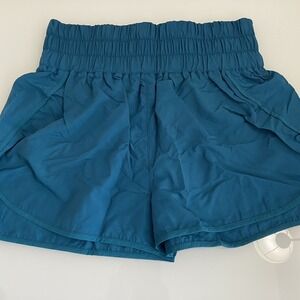 Women's Gathered High Waisted Teal Shorts Running Gym Yoga Workout‎ Medium New